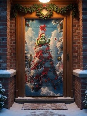Grinch Holiday Door Cover with Green Character Christmas Tree - Unbranded